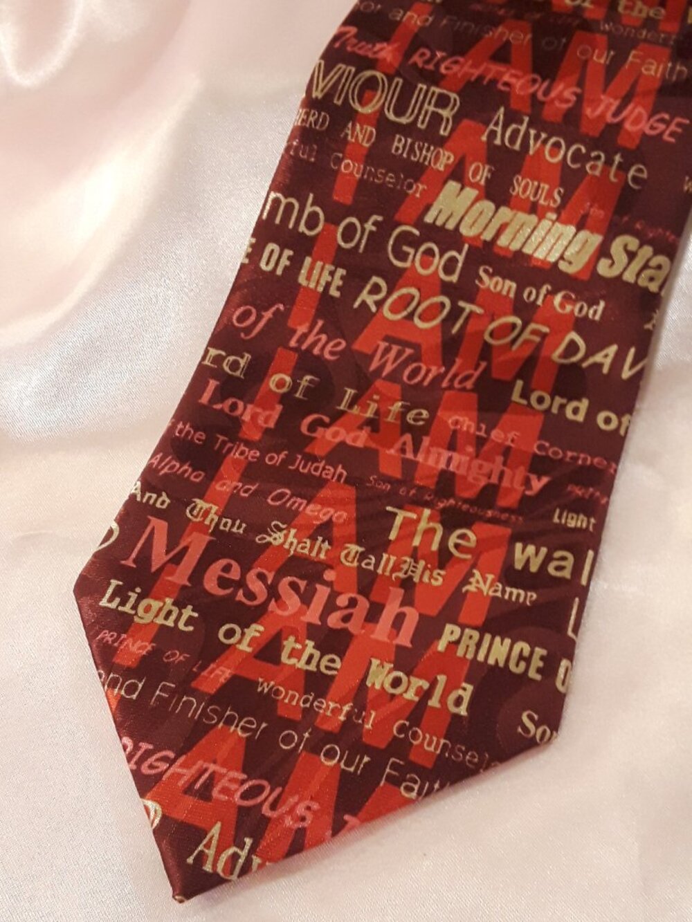 Steven Harris Necktie Ties of Faith Mens Burgundy Religious Text Messiah I AM